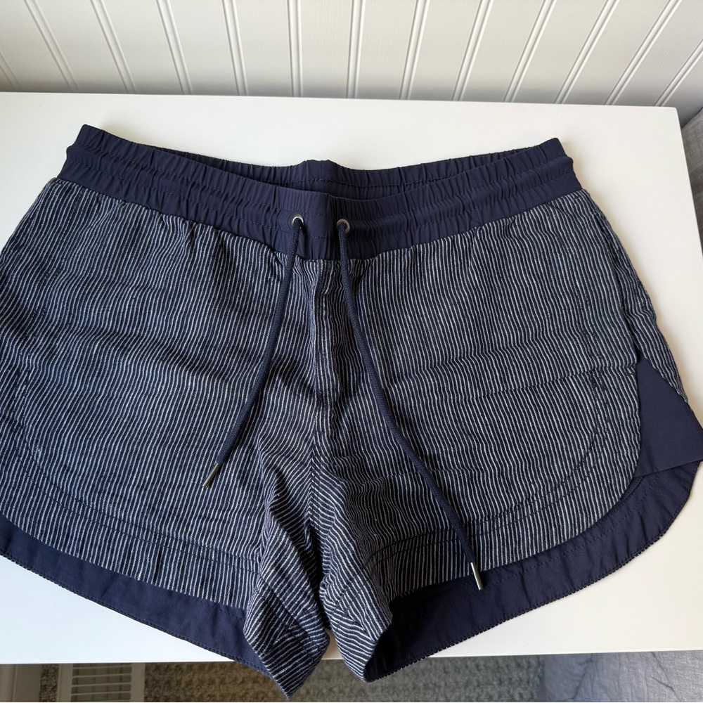 Athleta Navy Pinstripe Athletic Shorts